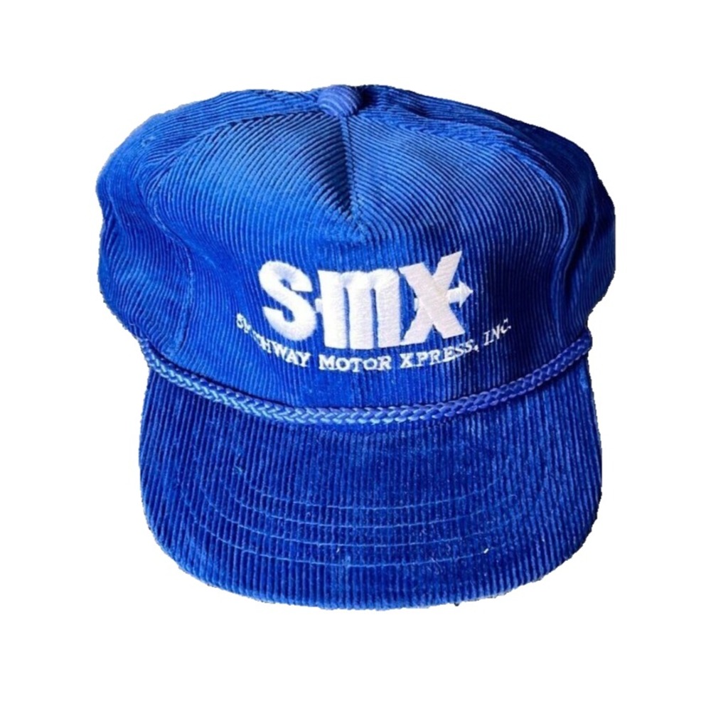SMX Hat Mens Snapback Cap One Size‎ Blue Corduroy Trucker Hat EUC